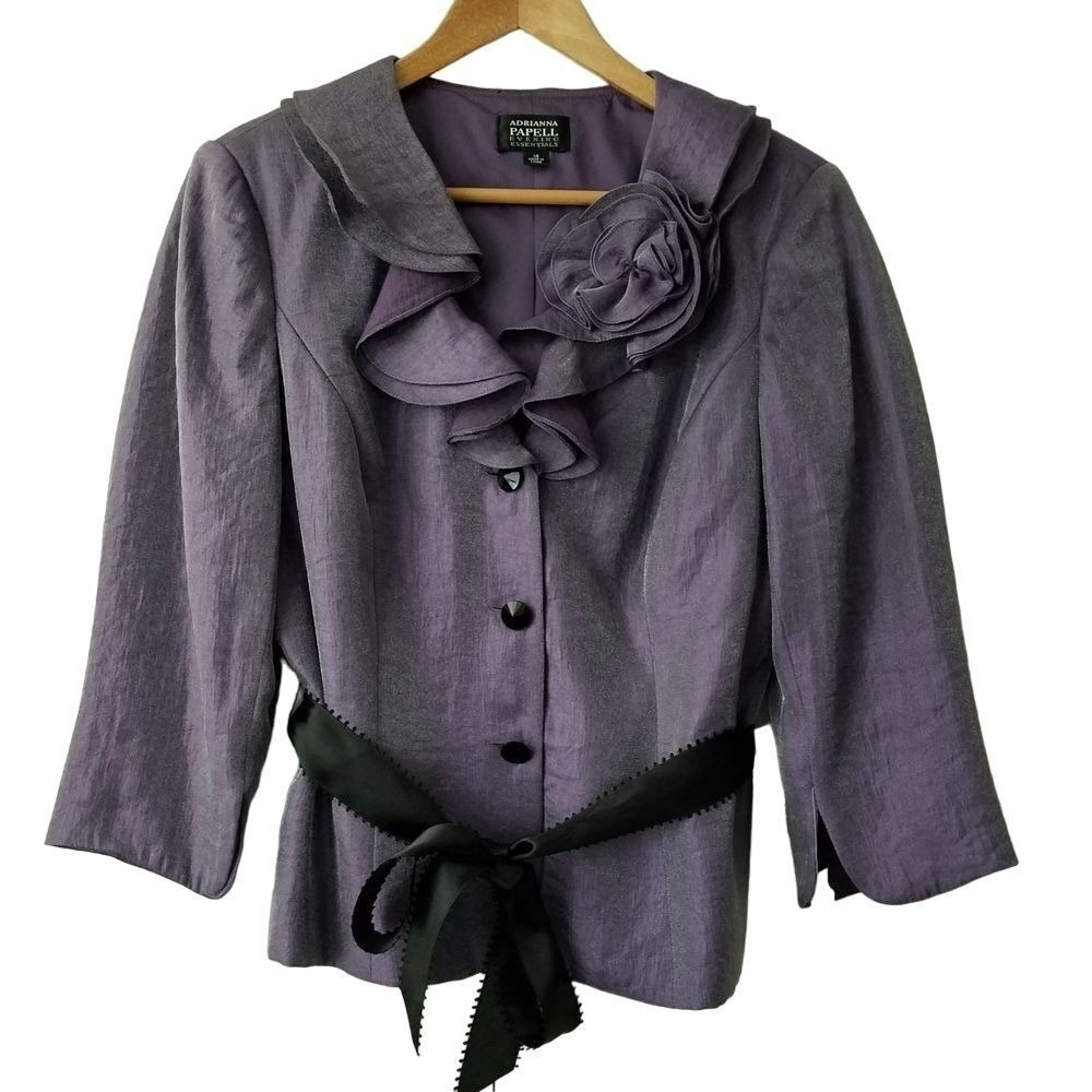 Adrianna Papell Evening Gathered Blazer Jacket Size 14 Lilac Ribbon Tie NWT‎ - Picture 2 of 9